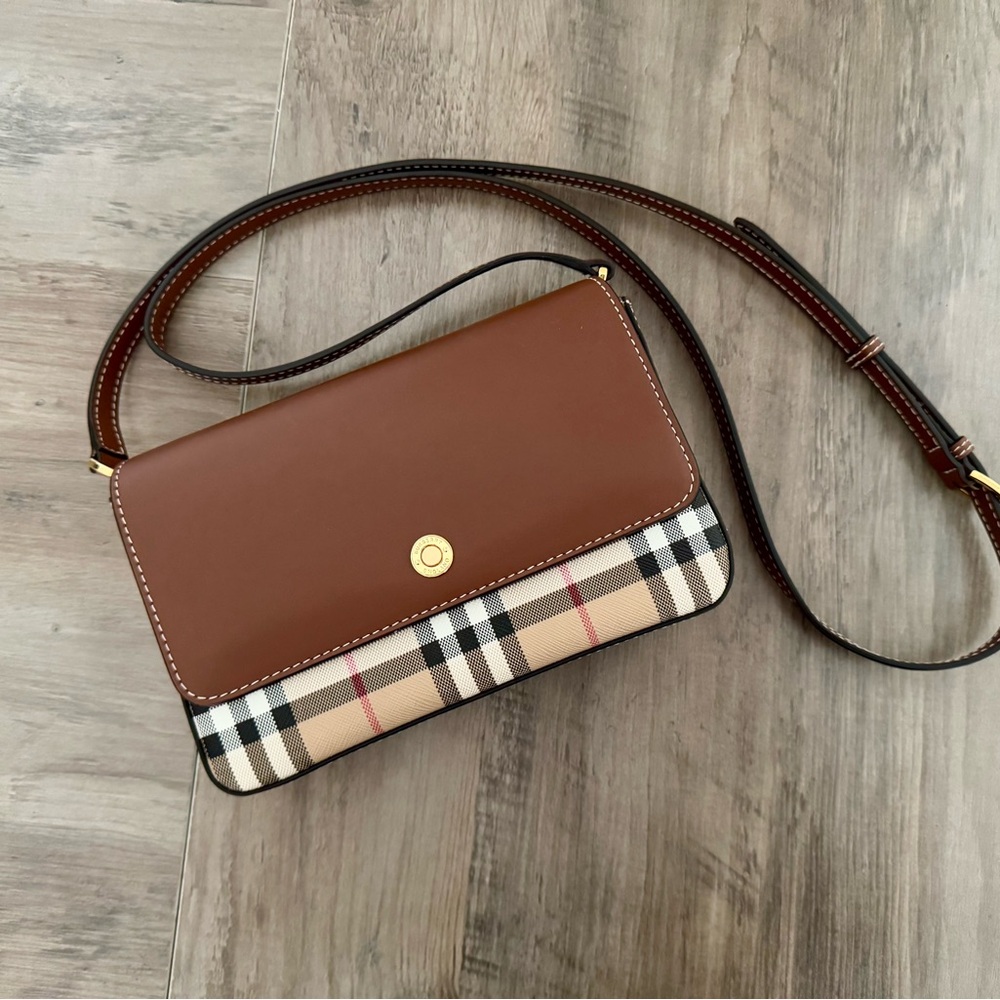 Burberry Hampshire Vintage Check Canvas & Leather Crossbody Purse